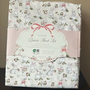 Envogue Queen Sheet Set Easter Bunny Floral Spring New